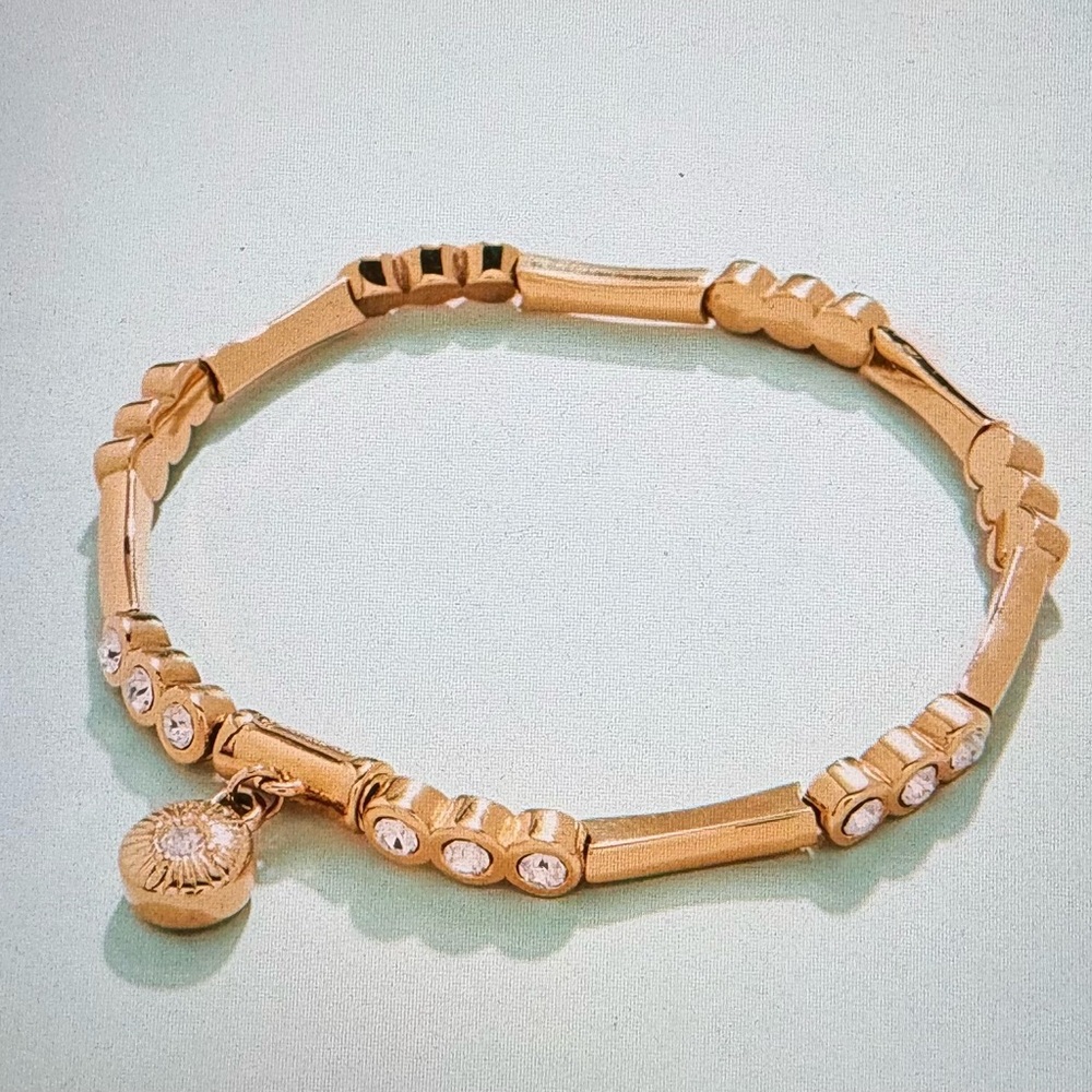 Spartina 449 Gold-tone Crystal Charm Stretch Bracelet with Dangling Medallion